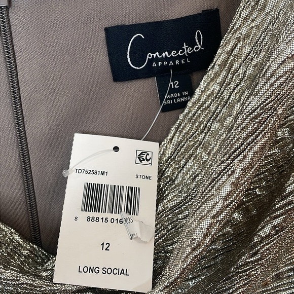 NWT Connected Apparel Womens Mushroom Gold Cowlneck Metallic Dress SIZE 12 - Picture 8 of 8